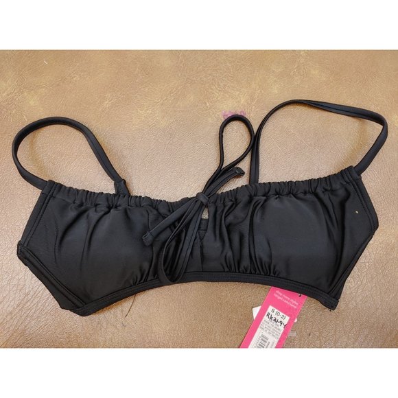 Women's Tunneled Tie-Front Bralette Bikini Top - Xhilaration Black S Small - Picture 3 of 5